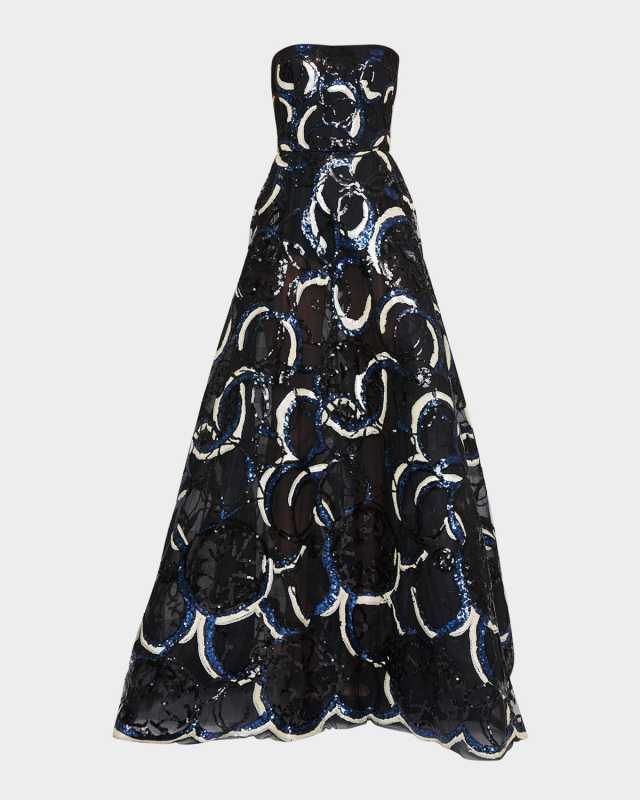 Sequined Tulle Strapless Gown